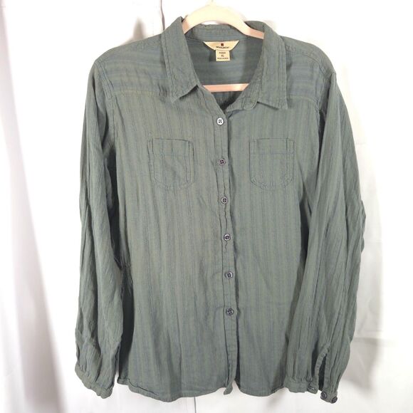 Woolrich Womens XL Blueish Gray Long Sleeve Cotton Button Down Up Shirt Blouse - Picture 1 of 8